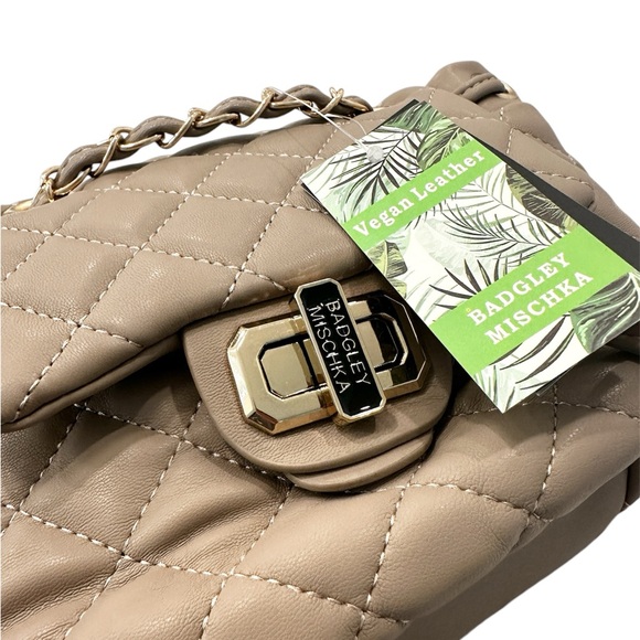 NWT Badgley Mischka Micro Mini Quilted Backpack Taupe - Picture 2 of 5